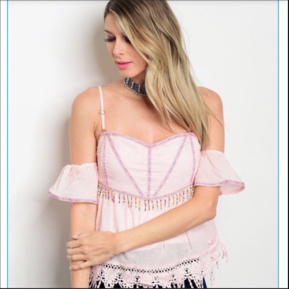 dygarni Tops - Dygarni off shoulder lace trim top pink S